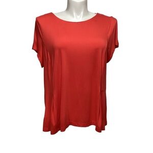 Liz Claiborne Women's Plus Size Red Crew Neck Short Sleeve Zip Back Top